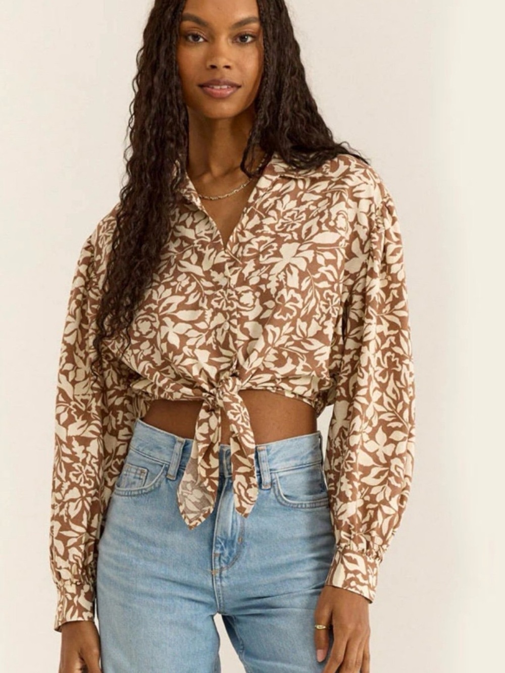 NWT Z Supply Women's Tie-Front Floral Button-Up Top